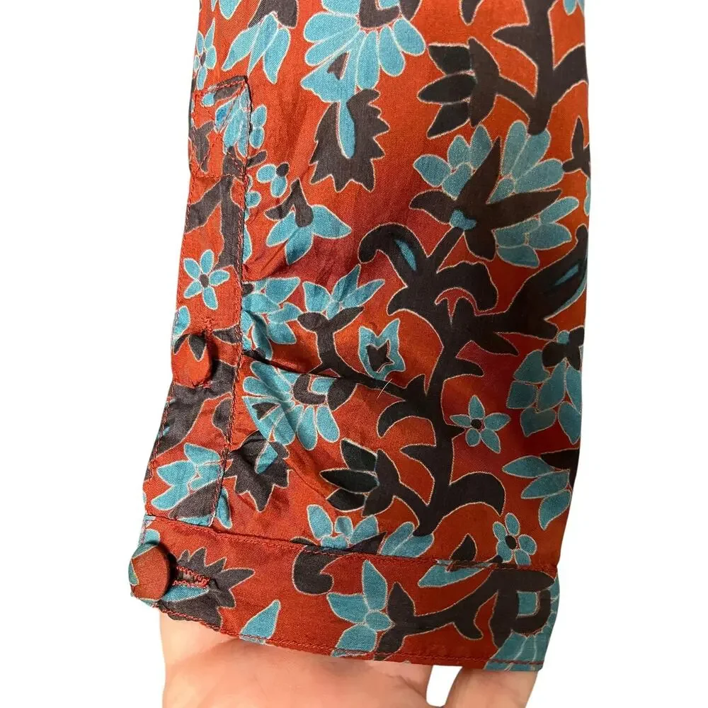 Calypso Christiane Celle Blouse Womens Small Orange Silk Floral V Neck Top